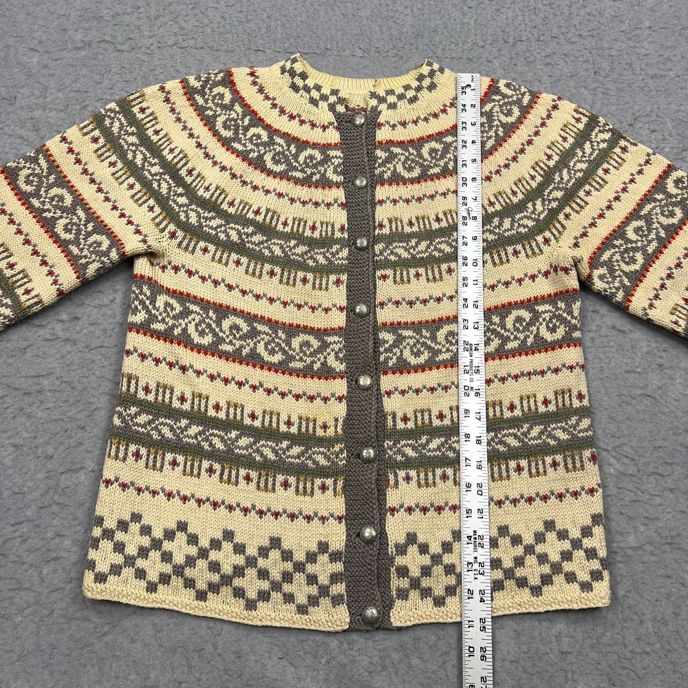 VTG Nordic Cardigan Womens Large* Norwegian Sweater Beige Fair Isle Wool Button - Picture 6 of 11